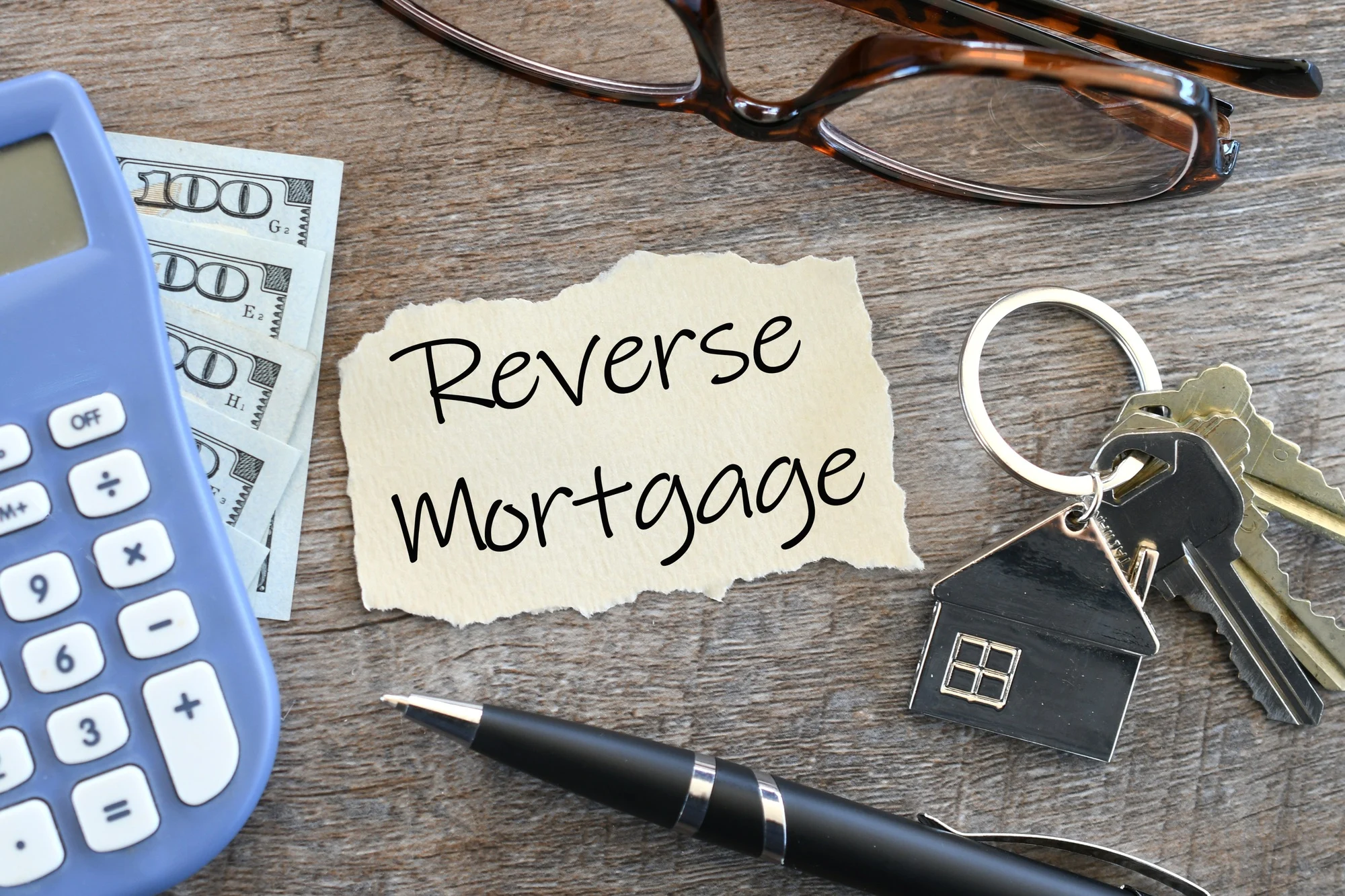 Reverse Mortgage home loan banking concept flat lay